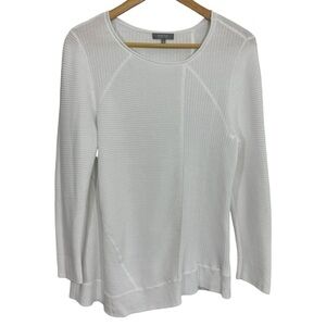 Habitat 100% Cotton Knit Sweater Sz S White Ribbed Scoop Neck Asymmetrical Hem